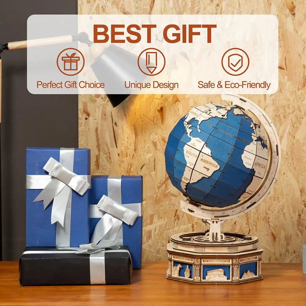 3D Wooden Puzzle Globe Oversized DIY Rotatable Game Assembly for Teens Little Artist Hub