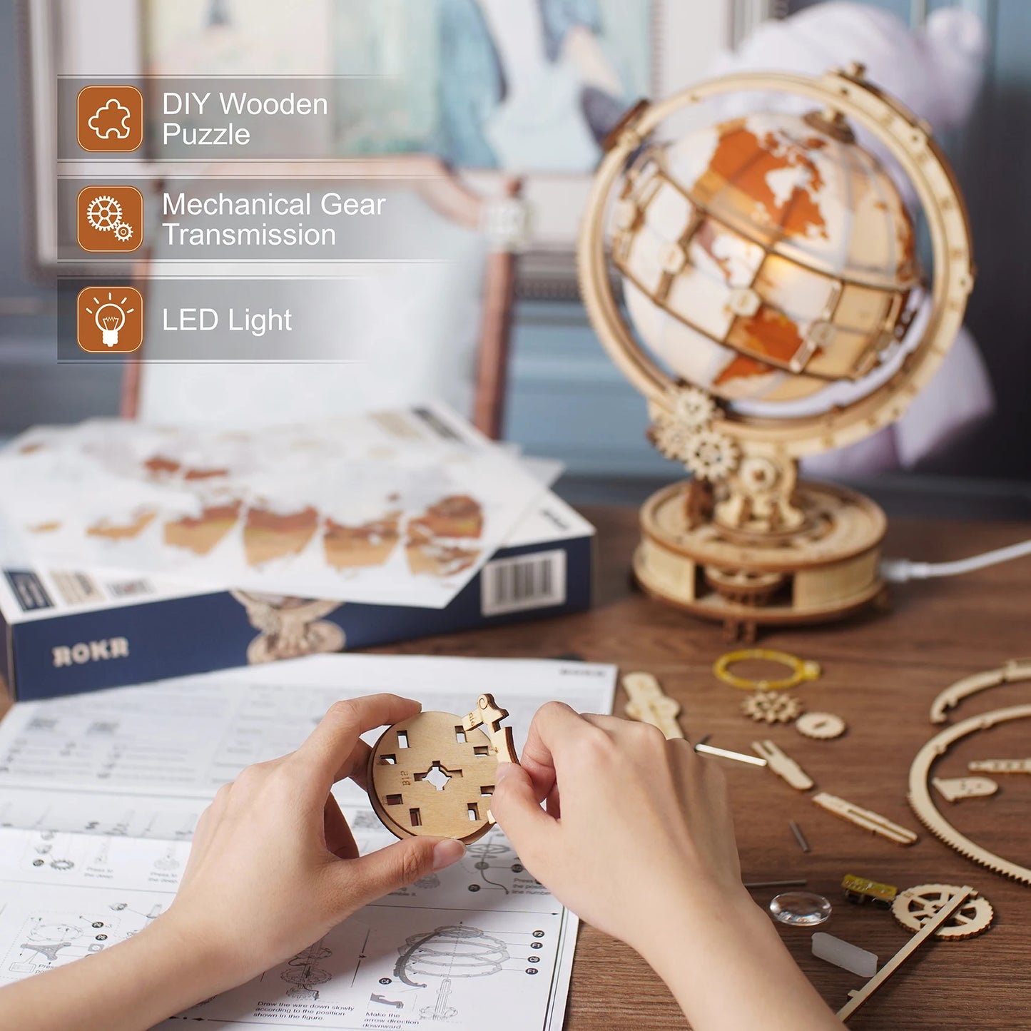 3D Luminous LED Wooden Puzzle Globe for Kids and Teens Little Artist Hub