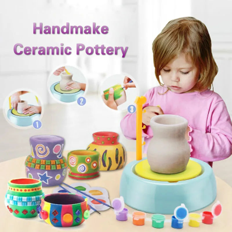 Handmake Pottery Making Kit for Children Mini Pottery Wheels Arts Crafts Early Educational Kids Toy Little Artist Drawing Hub