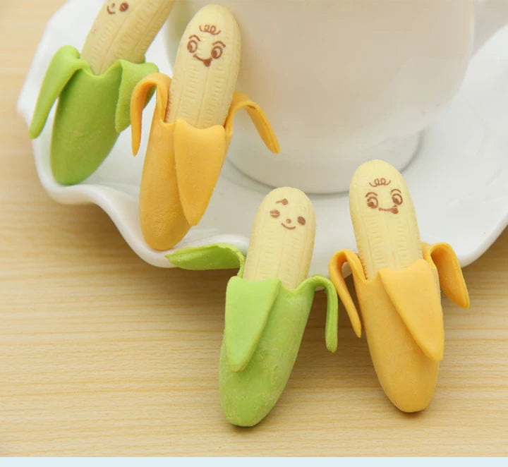 Creative Cute 2pcs Banana Fruit Pencil Eraser Rubber for Kids Stationery Little Artist Drawing Hub