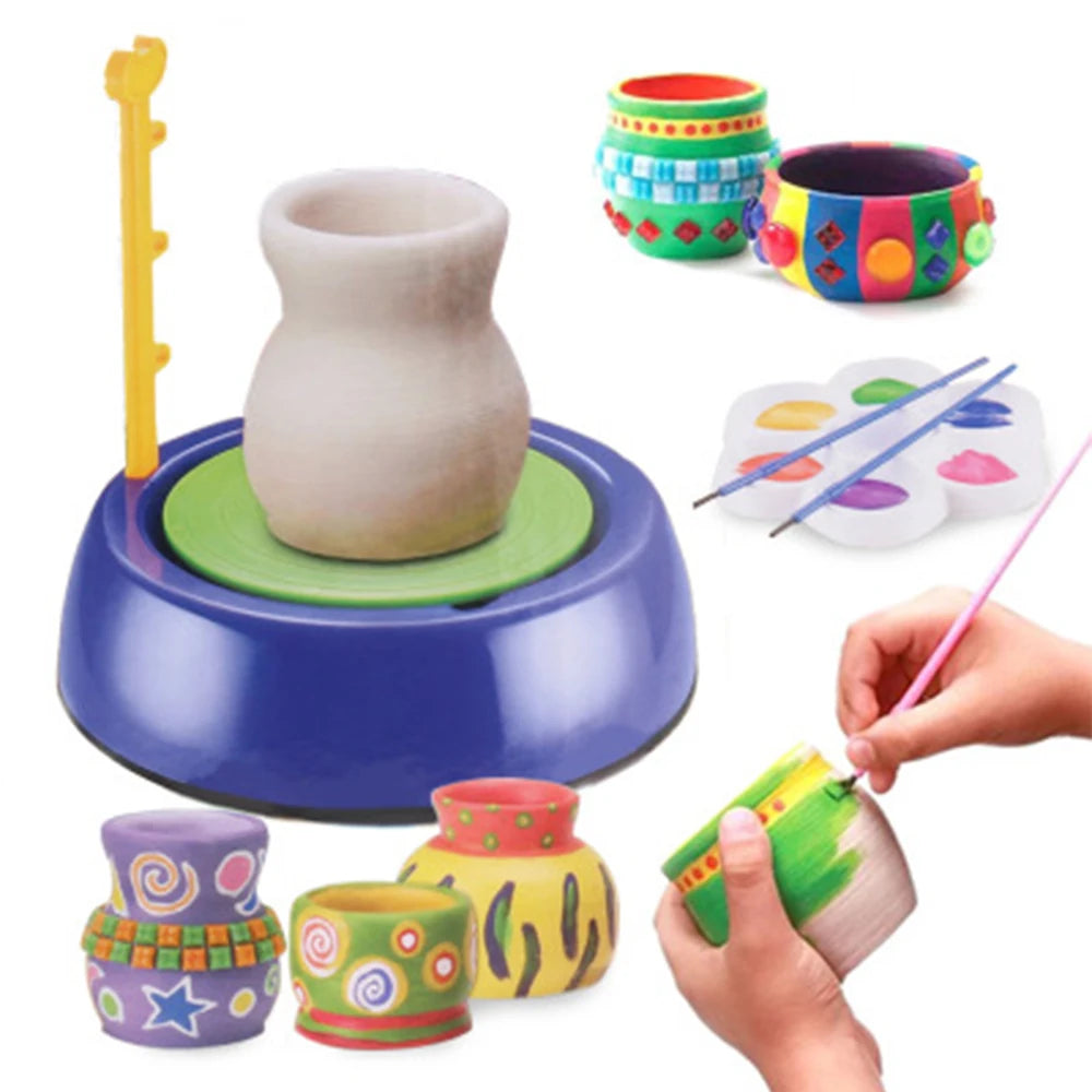 Handmake Pottery Making Kit for Children Mini Pottery Wheels Arts Crafts Early Educational Kids Toy Little Artist Drawing Hub