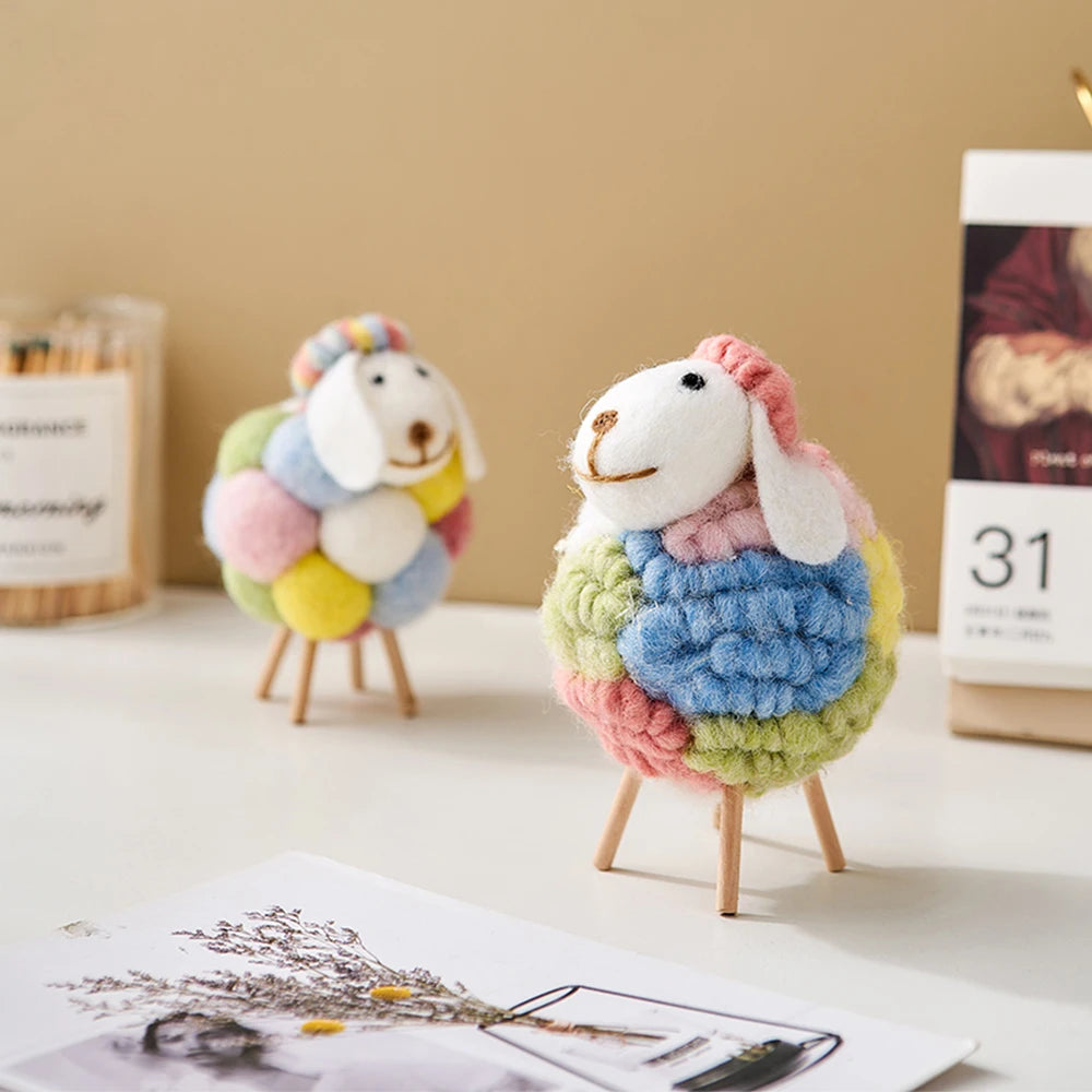 Lovely Felt Sheep Ornament Kawaii Accessories Modern Home Decor Indoor Figurines Room Decoration Accessories Children's Gifts Little Artist Drawing Hub