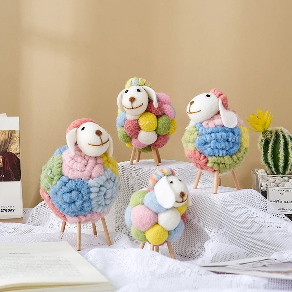 Lovely Felt Sheep Ornament Kawaii Accessories Modern Home Decor Indoor Figurines Room Decoration Accessories Children's Gifts Little Artist Drawing Hub