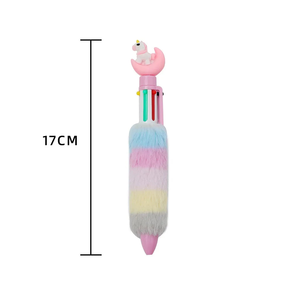 Colour Kids Unicorn Plush Ball-point Pen Rainbow Gel Pen Cartoon Girl for Handwriting Little Artist Drawing Hub