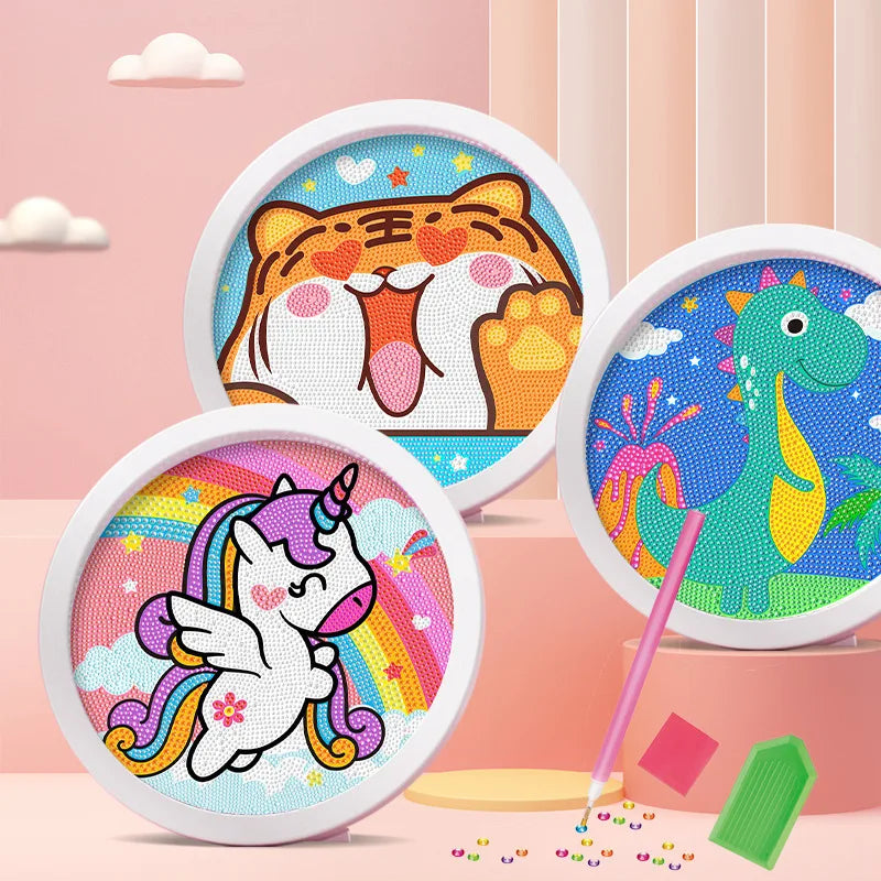 Round Frame Diamond Painting Kids Handmade Creative Toy Little Artist Drawing Hub