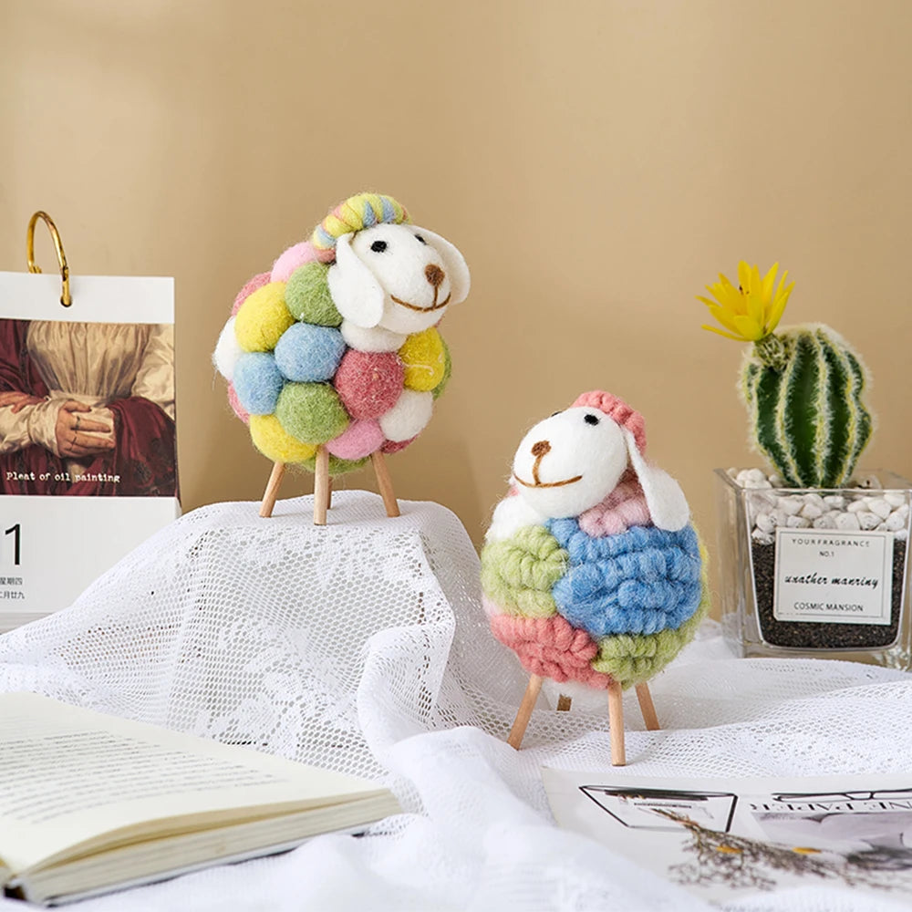 Lovely Felt Sheep Ornament Kawaii Accessories Modern Home Decor Indoor Figurines Room Decoration Accessories Children's Gifts Little Artist Drawing Hub