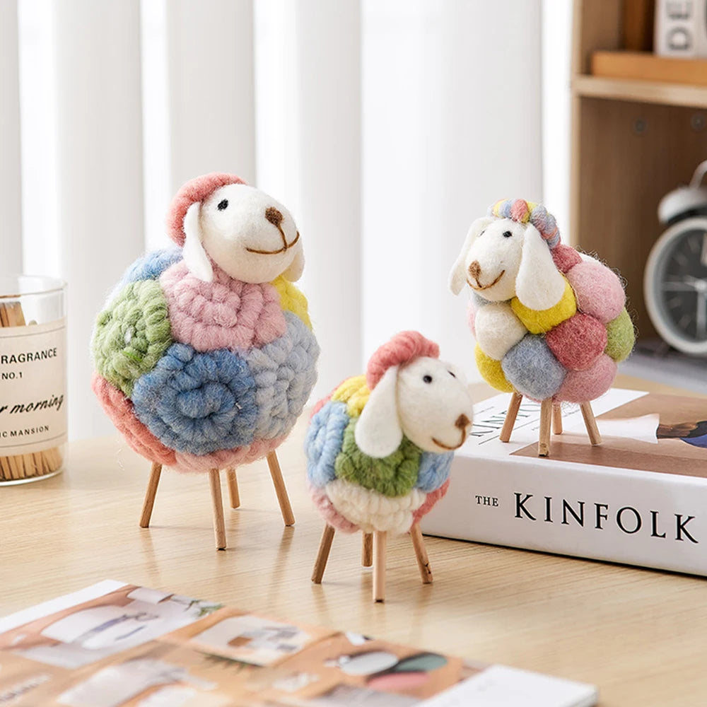 Lovely Felt Sheep Ornament Kawaii Accessories Modern Home Decor Indoor Figurines Room Decoration Accessories Children's Gifts Little Artist Drawing Hub