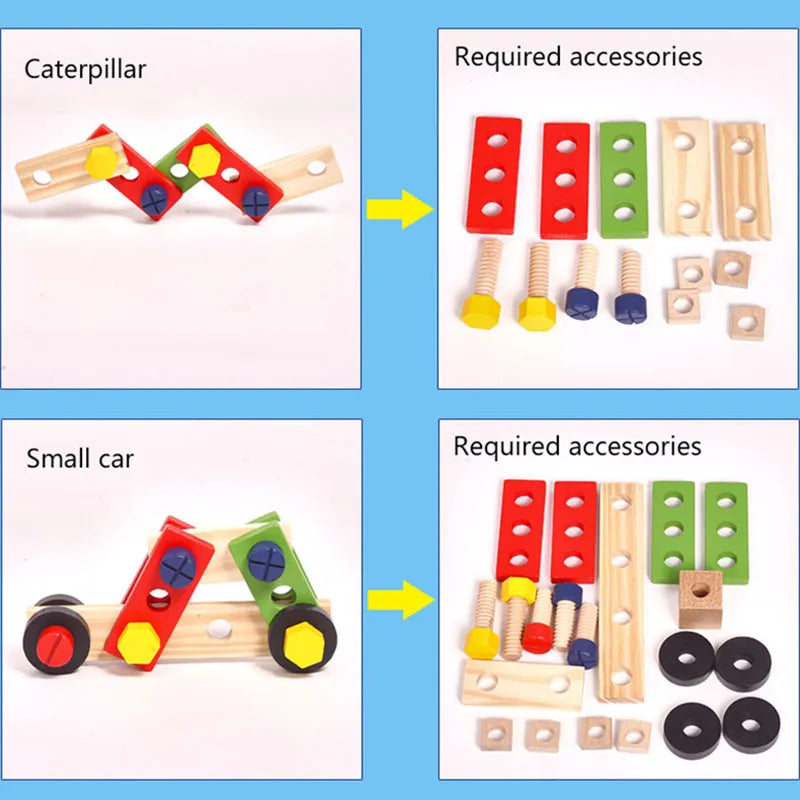 Educational Montessori Kids Toys Wooden Toolbox Pretend Play Set Preschool Children Nut Screw Assembly Simulation Carpenter Tool Little Artist Drawing Hub