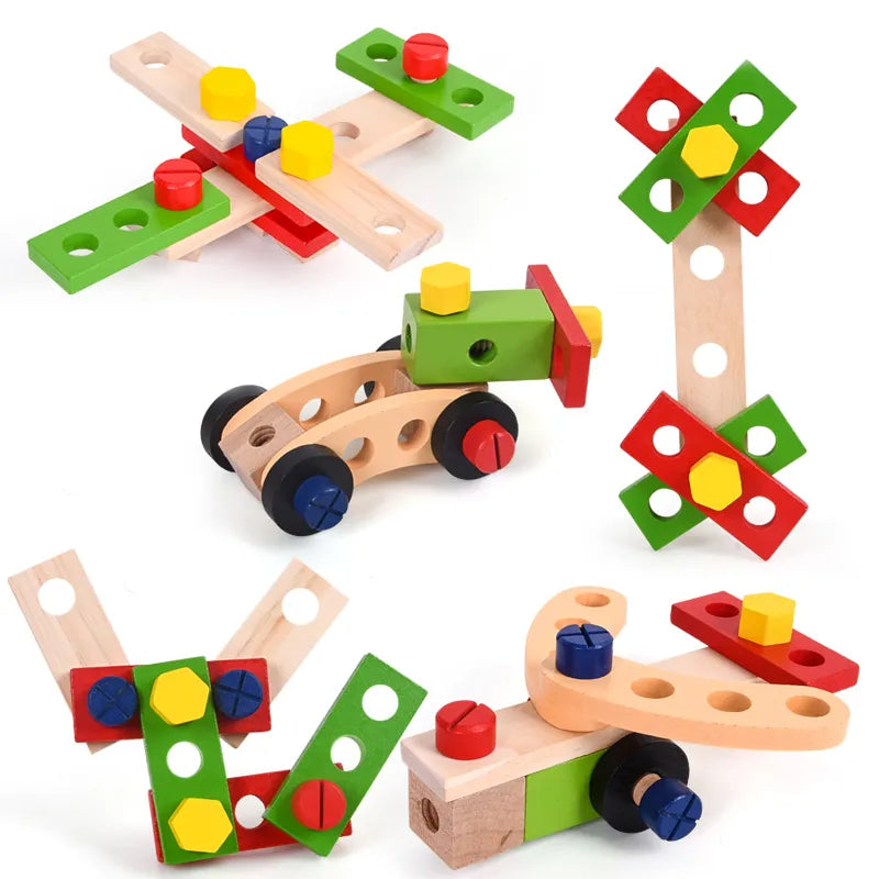 Educational Montessori Kids Toys Wooden Toolbox Pretend Play Set Preschool Children Nut Screw Assembly Simulation Carpenter Tool Little Artist Drawing Hub