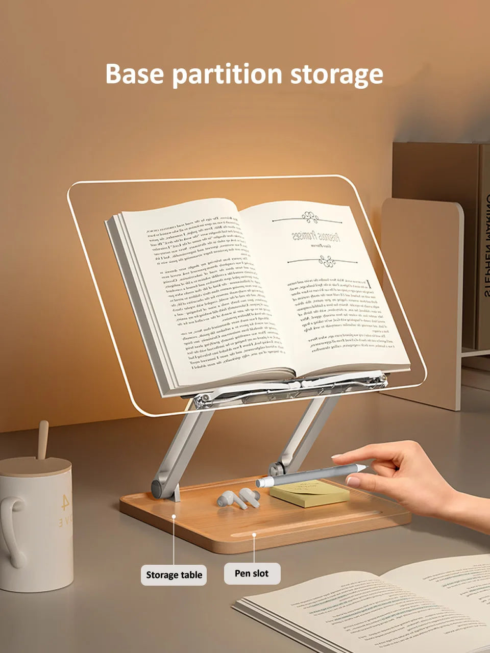 OUTMIX Wooden Reading Stand Transparent Acrylic Multifunctional Lifting Tablet Holder Laptop Bracket Desktop Storage Bookshelf Little Artist Drawing Hub