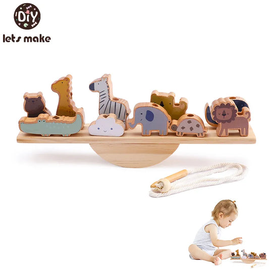 Baby Wooden Balance Board Threading Toys Cartoon Animal Stacking Blocks Cognition Development Montessori Educational Baby Toy Little Artist Drawing Hub