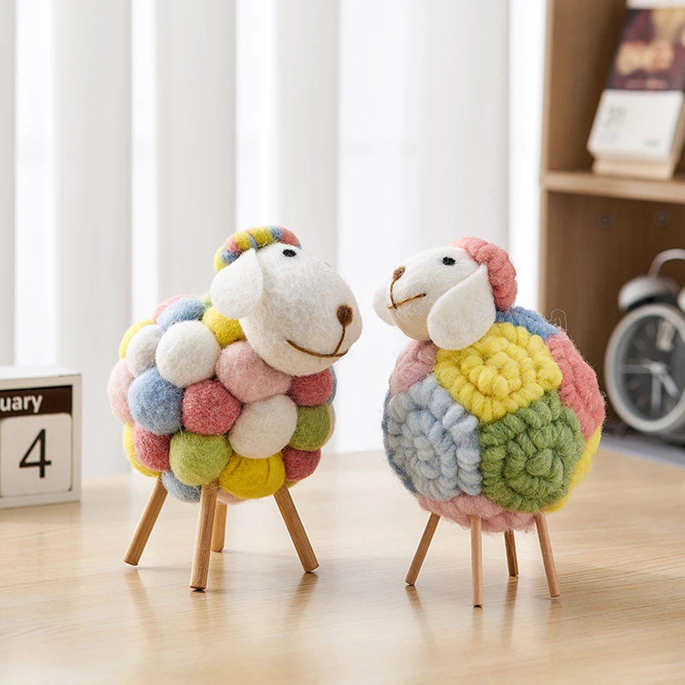 Lovely Felt Sheep Ornament Kawaii Accessories Modern Home Decor Indoor Figurines Room Decoration Accessories Children's Gifts Little Artist Drawing Hub