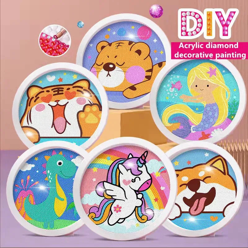 Round Frame Diamond Painting Kids Handmade Creative Toy Little Artist Drawing Hub