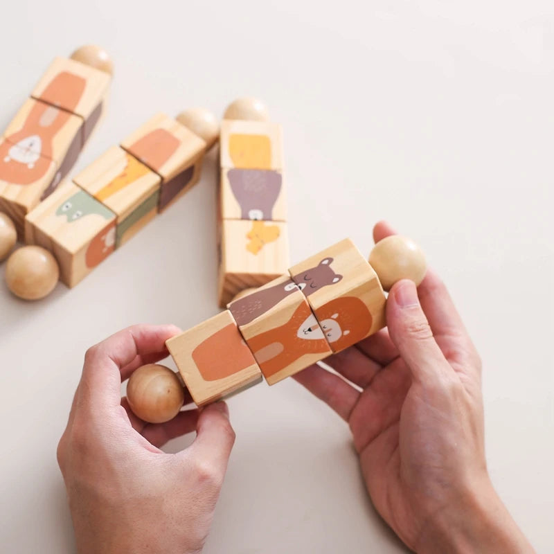 Baby Wooden Rotating Rattle Animal Matching Building Blocks Newborn Puzzle Toy Little Artist Hub