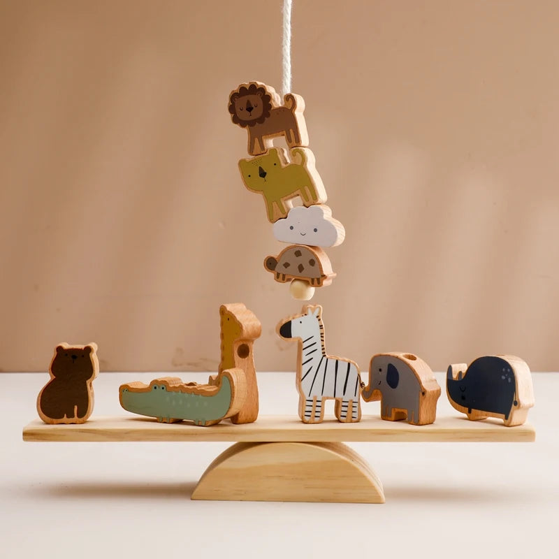 Baby Wooden Balance Board Threading Toys Cartoon Animal Stacking Blocks Cognition Development Montessori Educational Baby Toy Little Artist Drawing Hub