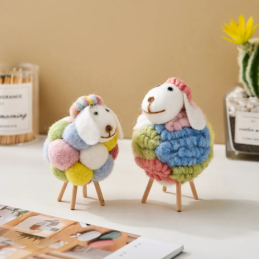 Lovely Felt Sheep Ornament Kawaii Accessories Modern Home Decor Indoor Figurines Room Decoration Accessories Children's Gifts Little Artist Drawing Hub