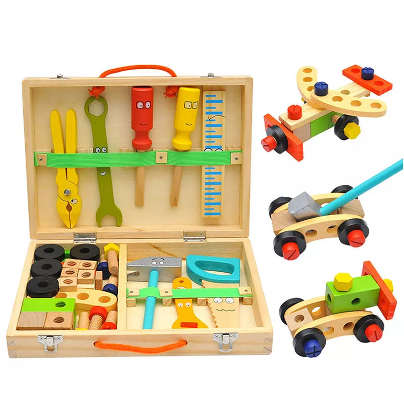 Educational Montessori Kids Toys Wooden Toolbox Pretend Play Set Preschool Children Nut Screw Assembly Simulation Carpenter Tool Little Artist Drawing Hub