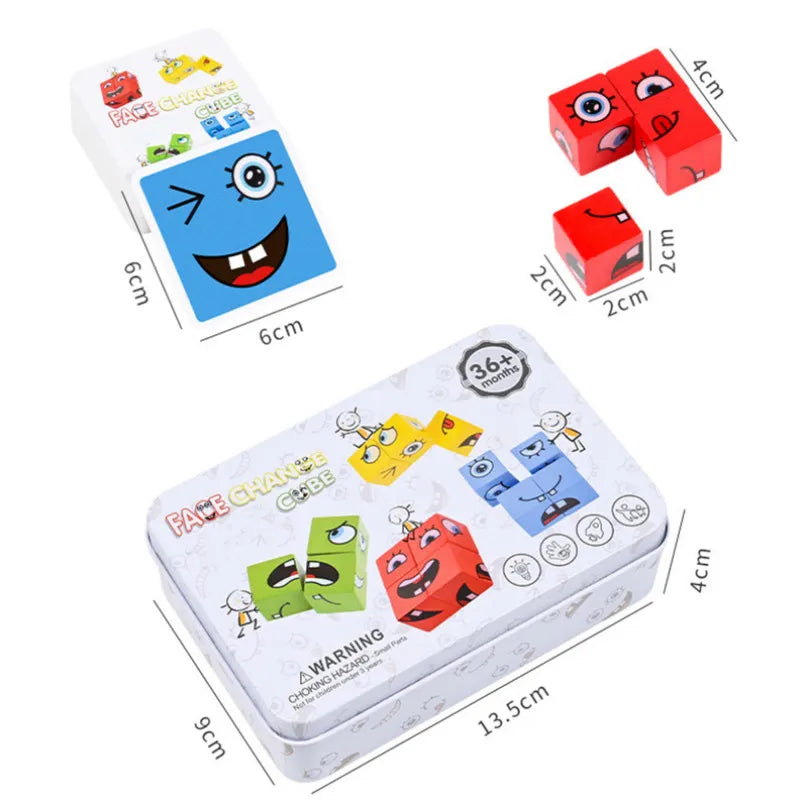 Cube Face Change Building Blocks Board Game Wood Puzzle Expression Wooden Blocks For Kids Gift Little Artist Drawing Hub