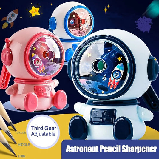 Adjustable Kids Astronaut Pencil Sharpener Automatically Enters Lead Cartoon Hand-cranked Little Artist Drawing Hub