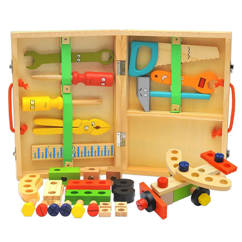 Educational Montessori Kids Toys Wooden Toolbox Pretend Play Set Preschool Children Nut Screw Assembly Simulation Carpenter Tool Little Artist Drawing Hub